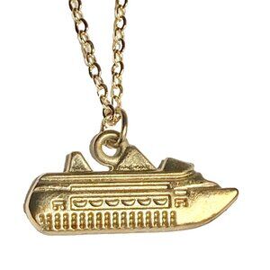 Cruise Ship Necklace Charm Pendant Gold Plated 18" NCL RCCL Carnival Vintage